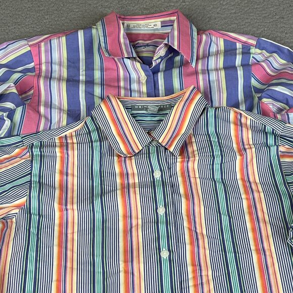 Lot of 2 Foxcroft Blouse Womens 6P Pink Blue Purple Striped Wrinkle Free Shirt - Picture 2 of 16